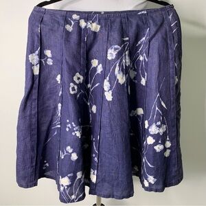 ZYGA Women's Blue Pleated Floral 100% Linen Midi Skirt Size 40